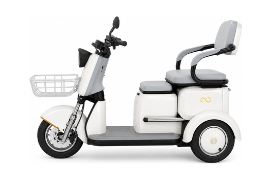 SUDU A13T – Vista lateral branco com banco cinza e cesta dianteira