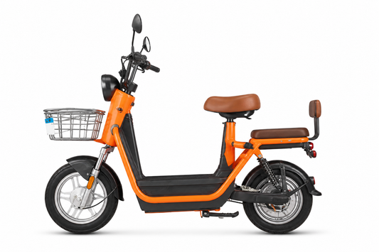 JE-17 – Vista lateral laranja com cesto inox