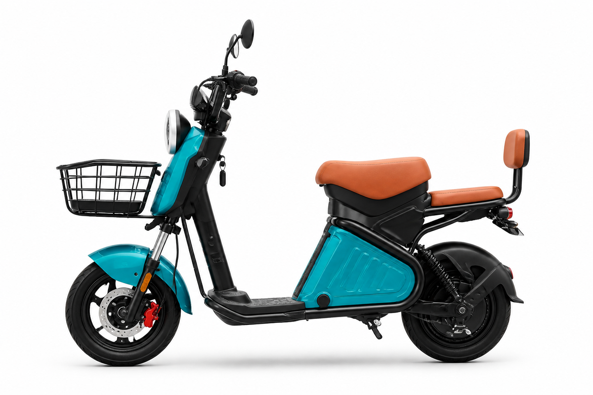JE-2 – Vista lateral azul turquesa com cesto