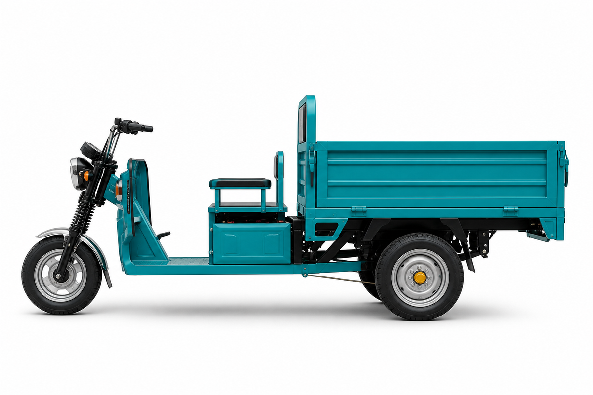 XE-30 – Vista lateral verde-teal com caçamba