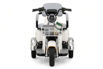SUDU A13T – Vista frontal com farol LED, cesta e para-lamas cromados