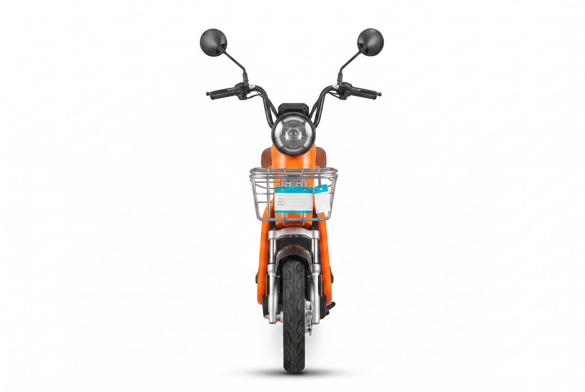 JE-17 – Vista frontal com farol LED circular e cesto