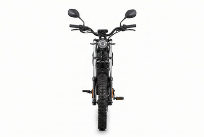JE-20 – Vista frontal com garfo invertido e pneu knobby